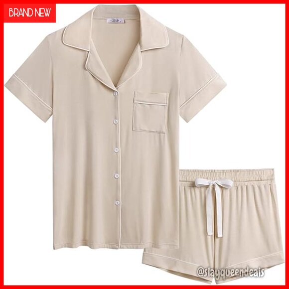Ultra Soft Bamboo Viscose Pajama Set Short Sleeve Button Down Top Shorts